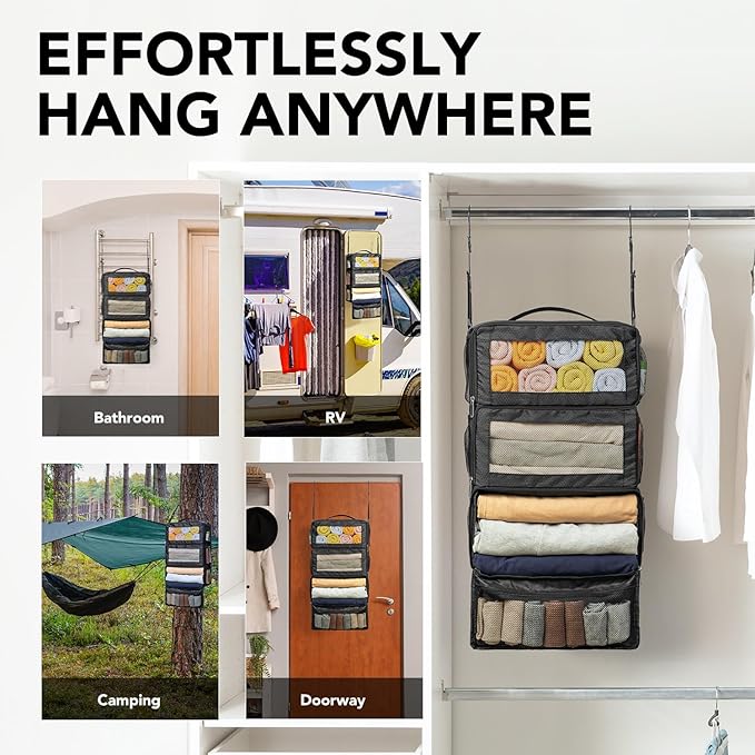 Suitcase Organizer, Travel Luggage Organizer Hanging Shelves Packing Cube Closet/Collapsible Portable Travel Organizer for Carry-on