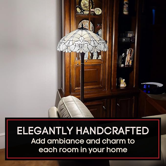 Amora Tiffany Style Floor Lamp - 62” Floral Mahogany Stained Glass Floor Lamp