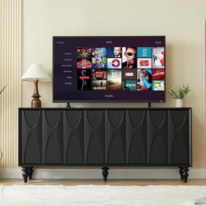 63" TV Stand with Storage, 4 Doors Modern Entertainment Center Sideboard Buffet Cabinet with Adjustable Shelves, TV Media Console Table for Living Room, Black