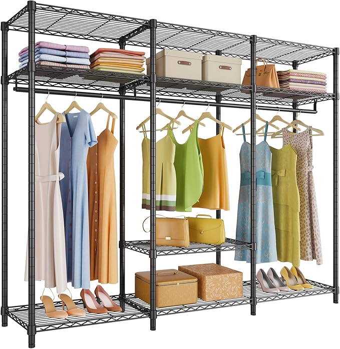 VIPEK V30 Heavy Duty Clothes Rack with 7 Adjustable Shelves & 2 Hang Rods, Portable Closet, Metal Clothing Rack, Freestanding Wardrobe Closet for Hanging Clothes, Max Load 870lbs