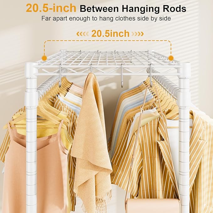 P4 Plus Rolling Clothes Rack Heavy Duty, Clothing Racks for Hanging Clothes, Free Standing Garment Racks with Wheels, Portable Closet Rack 45''W × 20.5''D × 80.5''H, Max Load 570 Lbs, White