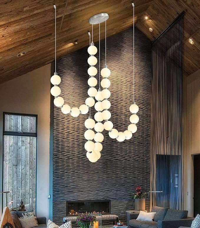 Modern Chandeliers LED Dimmable Light Acrylic Balls Ceiling Pendant Lighting for Living Room Dining Room Bedroom Adjustable Hanging Lights Silver