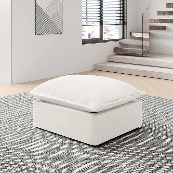 Ottoman,Down Fill Comfort Footrest,L Shape U Shape Cloud Modular Sectional Sofa for Living Room,Apartment,Office,Cream White