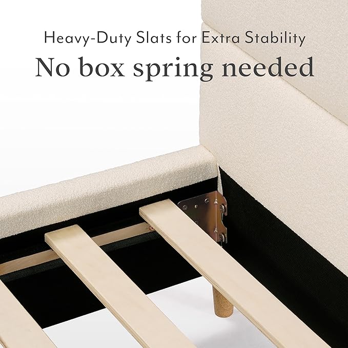 DG Casa Boucle Cloud Bed Frame with Arch Shaped Headboard, Upholstered in Soft Fabric, Platform Bed Frame with Solid Wood Legs - Boho or Modern Style - No Box Spring Needed - Queen Size