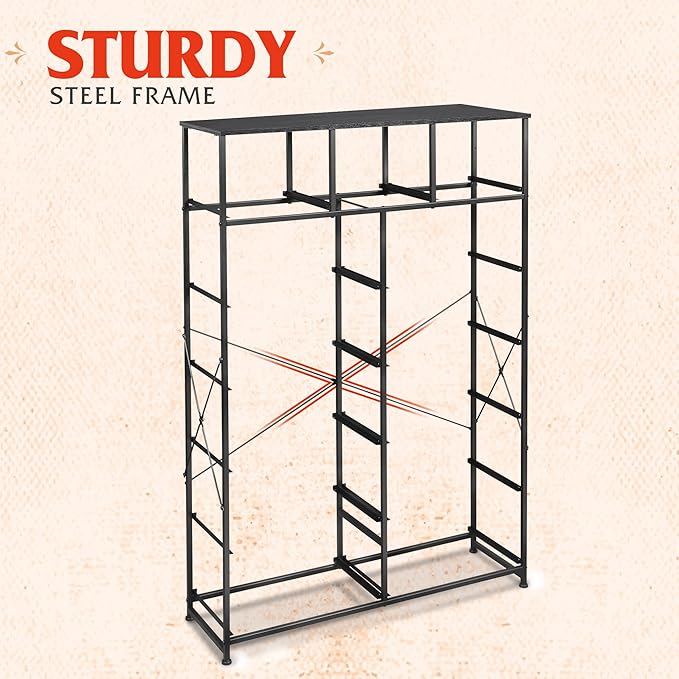 WLIVE Storage Organizer Unit with 13 Fabric Bins, Storage Drawers Organizer with Steel Frame, Tall Storage Tower Organizaton for Living Room, Hallway, Office, Charcoal Black Wood Grain Print