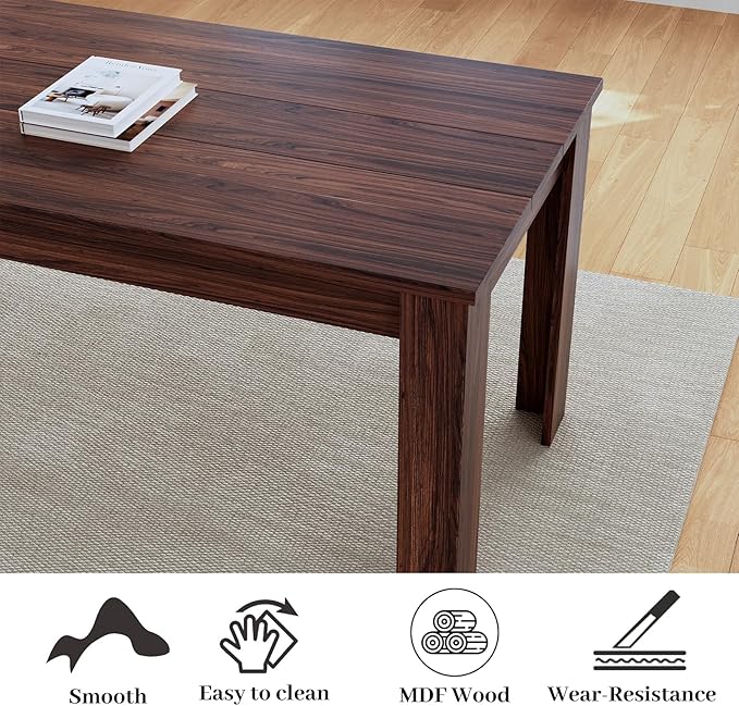 62.9" Wooden Dining Table with Bench and 2 Stools, Modern Kitchen Table and Chairs Set for 4 or 5 Person, Thickened MDF Wooden Table for Dining Room, Kitchen