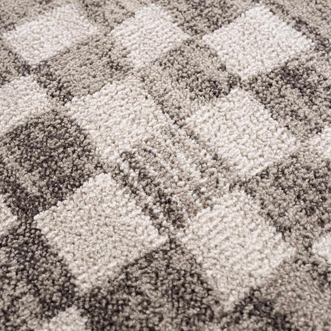 Hauteloom Pertek Modern Checkered Runner Rug - Modern Geometric Carpet for Hallway, Kids Room, Nursery - Bohemian Boho Carpet - Cream, Beige, Tan - 2'7" x 10'