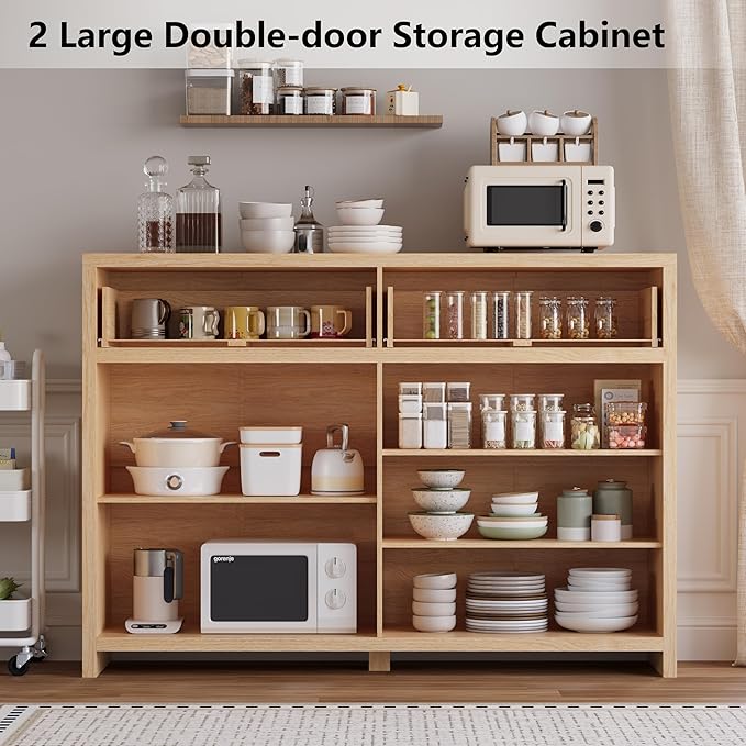 Fluted Sideboard Buffet Cabinet with Storage and Large Drawers, 55" W Credenza Storage Cabinet for Living Room or Entryway, 40'' H Farmhouse Buffet Table with Adjustable Shelves, Console Cabinet