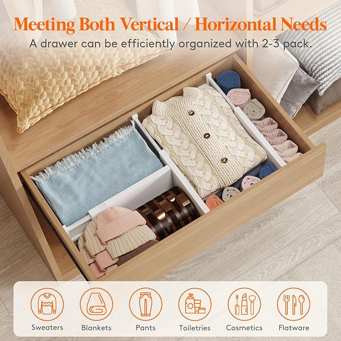 Lifewit 4 Pack Drawer Dividers Plastic 5" High, 13.5-22" Adjustable Drawer Organizers for Clothes, Expandable Dresser Separators in Bedroom/Bathroom/Kitchen/Fridge/Office Organization and Storage