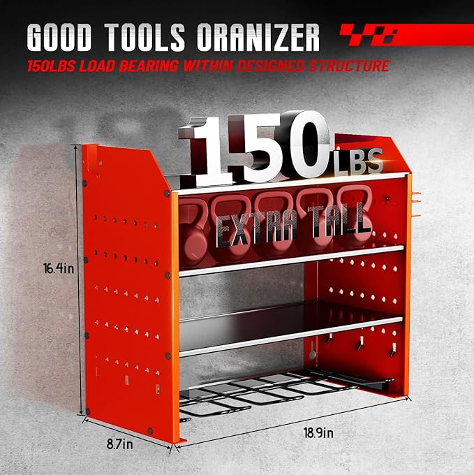 Power Tool Organizer Wall Mount, 4 Tier Tool Organizer For Space Saving,Used For Electric Drills, Saws And Toolbox Parts, Wall Hooks
