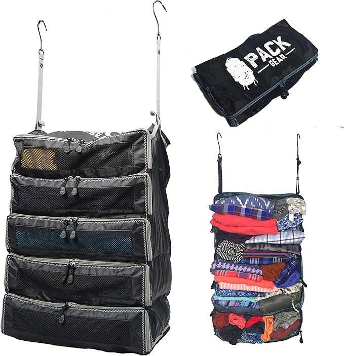 Pack Gear Hanging Suitcase Organizer - Our XL Hanging Luggage Organizer Perfectly Fits Any Suitcase - Our Packing Cubes For Travel Use Mesh Windows to Make Finding Any Outfit Easy (Black, XL)