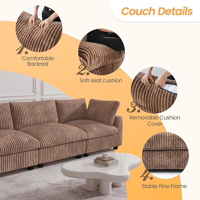 JACH 78" Deep Seat Sectional Couches, Convertable Sleeper Sofa for Living Room, Love Seat Couch, Sofa Covers Washable, Modular Sectional Sofas for Living Room, Apartment, Brown