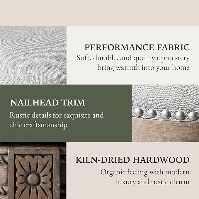 Maven Lane Pullman Counter Stool 26 Inches – Set of 4 – Swivel Stools with Footrest – Grey Solid Wood Frame & Grey Fabric Upholstery – Perfect for Kitchen Islands & Counters