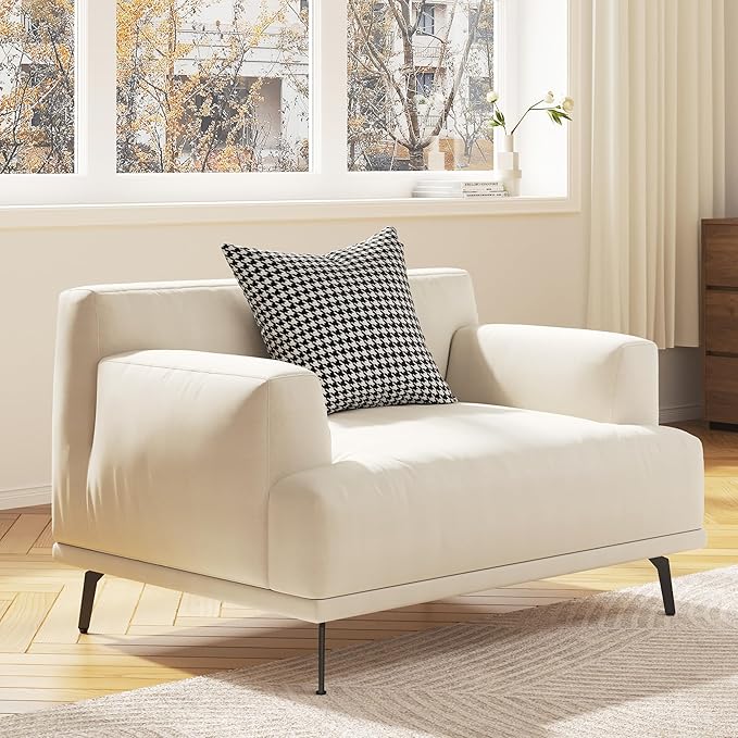 1-Seater Living Room Sofa - Modern Leisure Modular Sofa with Wooden Frame and Metal Legs, Soft Cotton-Linen Fabric, Easy to Install, Suitable for Office, Apartment, and Living Room, Grey, 41.3"