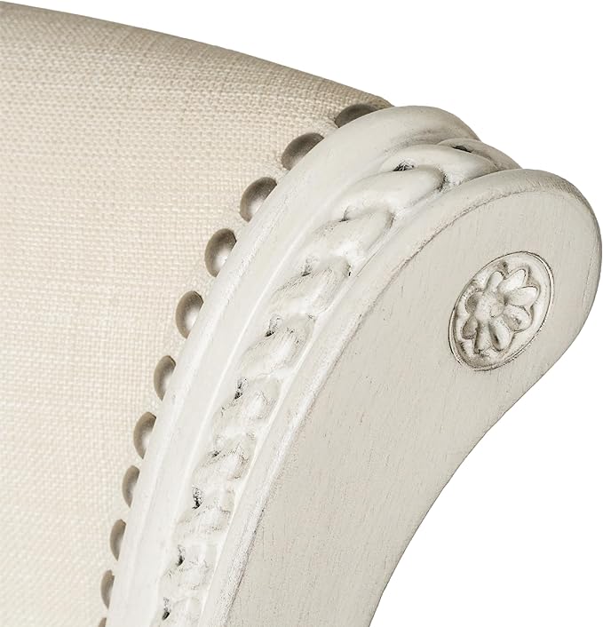 Maven Lane Pullman Counter Stool 26 Inches – Swivel Stool with Footrest – Cream Solid Wood Frame & Natural Fabric Upholstery – Perfect for Kitchen Islands & Counters