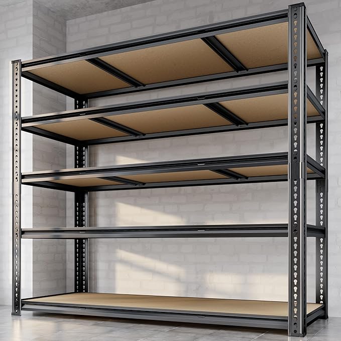 48"W Garage Shelving, 3050LBS Storage Shelves heavy duty, 5 Tier Metal Shelving Unit Adjustable Garage Shelves Heavy Duty Shelving for Warehouse,Commercial, Kitchen, 48" W × 24" D × 72" H, Black