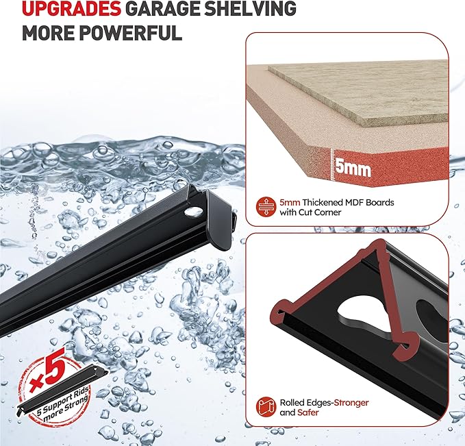 REIBII 2020LBS Storage Shelves 5 Tier Garage Shelving Heavy Duty, Adjustable Metal Shelving Unit, Garage Shelves for Basement, Warehouse, Pantry, Closet, Kitchen 72" H x 35.55" W x 16" D, Black