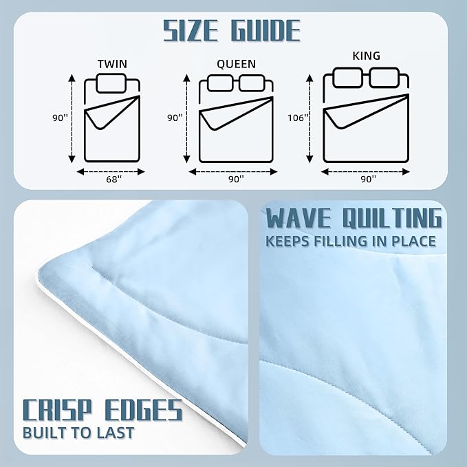 DOWNCOOL Cooling Comforter, Blue Cooling Blanket Twin Size, Cooling Duvet for Hot Sleeper, Breathable Summer Quilt, Lightweight Soft Q-Max>0.4 Arc-Chill Cool Comforter,68"X90"