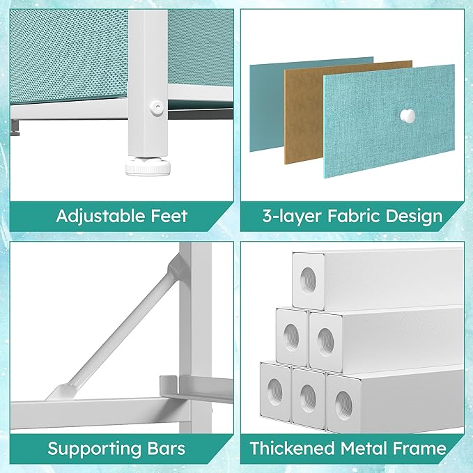 Dresser for Bedroom with 12 Drawers, Fabric Dressers & Chest of Drawers with Sturdy Metal Frame, Wood Top, for Woman, 40.6" W x 11.8" D x 44.5" H (Turquoise)