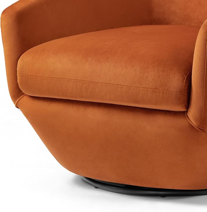 Swivel Barrel Accent Chair, Modern Round Velvet Fabric Arm Chair for Living Room, Bedroom, Comfy Club Reading Chairs for Adults(Velvet, Orange, Set of 2)