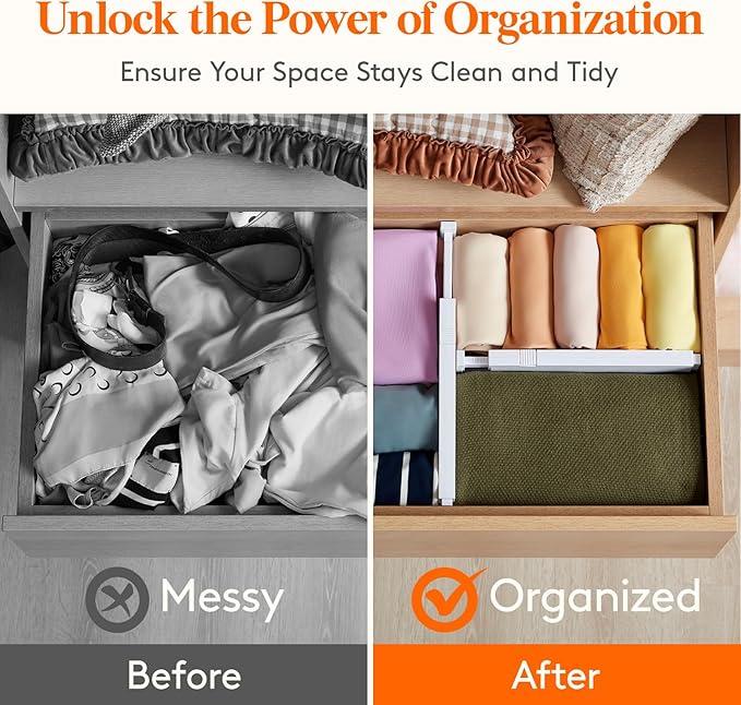 Lifewit 6 Pack Drawer Dividers 4" High, 11-17" Adjustable Clothes Organizers, Expandable Dresser Separators in Bedroom/Bathroom/Kitchen/Office, White