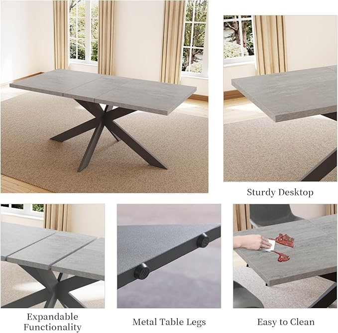 ZckyCine Dining Table Set for 6, Modern 78'' Wood Dining Table and Fabric Dining Chairs Set of 6,Table and Chairs Set of 6,Ideal for Kitchen Dining Room