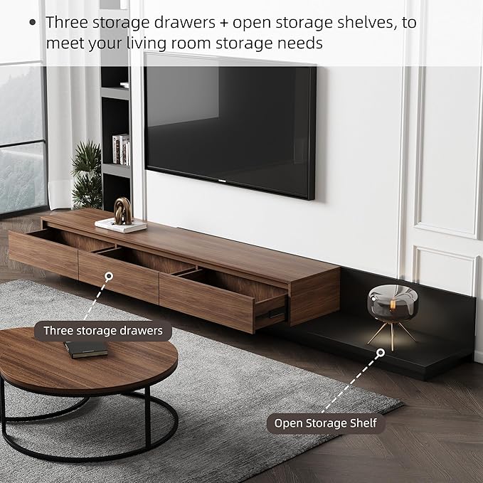 Mid-Century Modern Extendable TV Cabinet with 3 Drawers,TV Stand Adjustable from 78.7" to 130",Entertainment Center for Living Room,Walnut