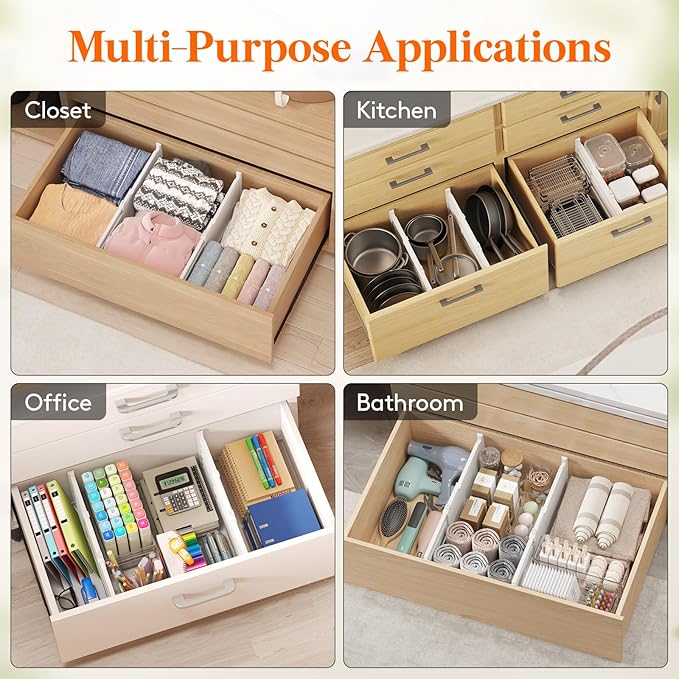 Lifewit 8 Pack Deep Drawer Dividers 8" High, 13.8-22.5" Adjustable Dresser Drawer Divider, Plastic Drawer Organizer for Clothes, Tall Drawers Separators for Dresser, Kitchen, Bedroom, Bathroom, Office