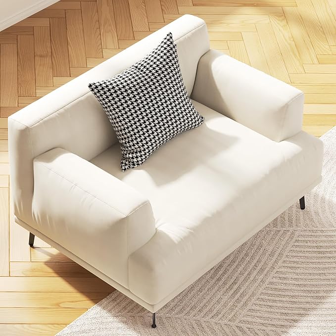 1-Seater Living Room Sofa - Modern Leisure Modular Sofa with Wooden Frame and Metal Legs, Soft Cotton-Linen Fabric, Easy to Install, Suitable for Office, Apartment, and Living Room, Grey, 41.3"