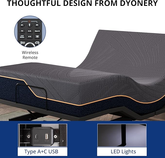 Twin XL Adjustable Bed Base Frame with Wireless Remote + 14 Inch Copper Memory Foam Mattress Bed in a Box, Head and Foot Incline & Massage, Zero Gravity, Fiberglass Free, 80" × 38"