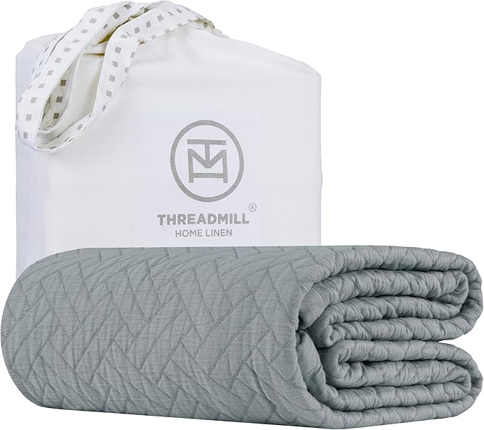 Threadmill Luxury Cotton Blankets for King Size Bed | All-Season Cozy 100% Cotton King Size Blanket | Jacquard Soft & Lightweight Coverlet fits California King Size Bed, 104x92 | Scottish Grey