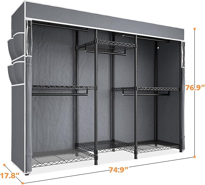 Raybee Heavy Duty Clothes Rack with Cover Clothing Rack for Hanging Clothes,Portable, Adjustable,Metal,Max Load 900lbs,Black