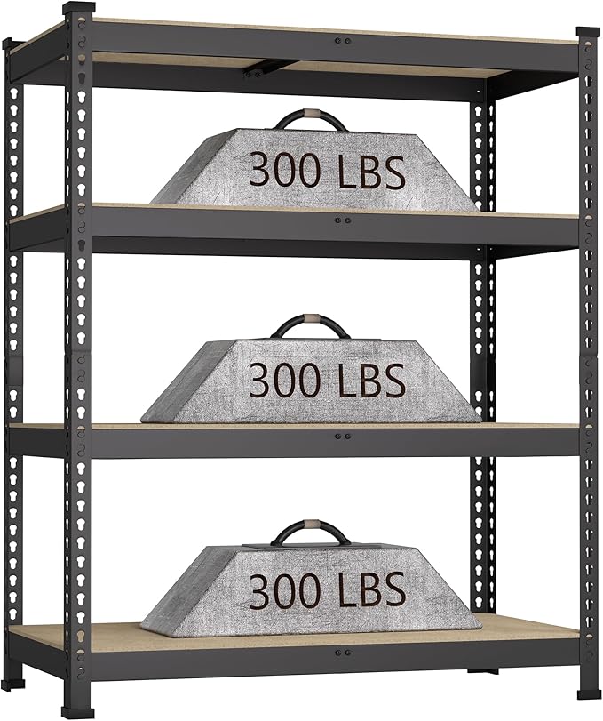 36" W x 16" D x 55" H Adjustable Garage Storage Shelves - 4-Shelf Heavy Duty Shelving Unit, Metal Utility Storage Organizer Racks for Warehouse Pantry Closet Kitchen, Black
