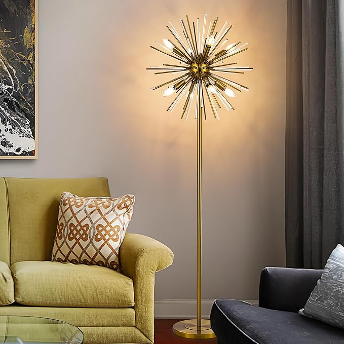 Wellmet Gold Floor Lamp for Living Room, Mid Century Modern Floor Lamps for Bedroom, Brass Finish, 65.3 Inch Tall Unique Metal Floor Lamp for Corner Decorative, Globe Shade (Gold)