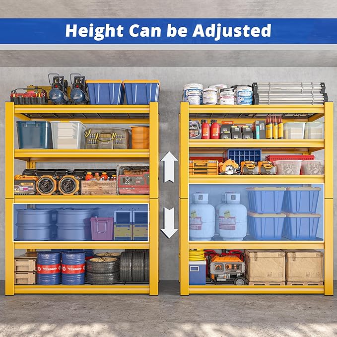 REIBII 72''H Garage Shelving 3010 LBS Storage Shelves Adjustable Metal Shelving 5 Tier Metal Shelves for Storage Industrial Shelf for Kitchen Pantry Warehouse Basement 72" HX35.5 WX16 D, 4 Pack