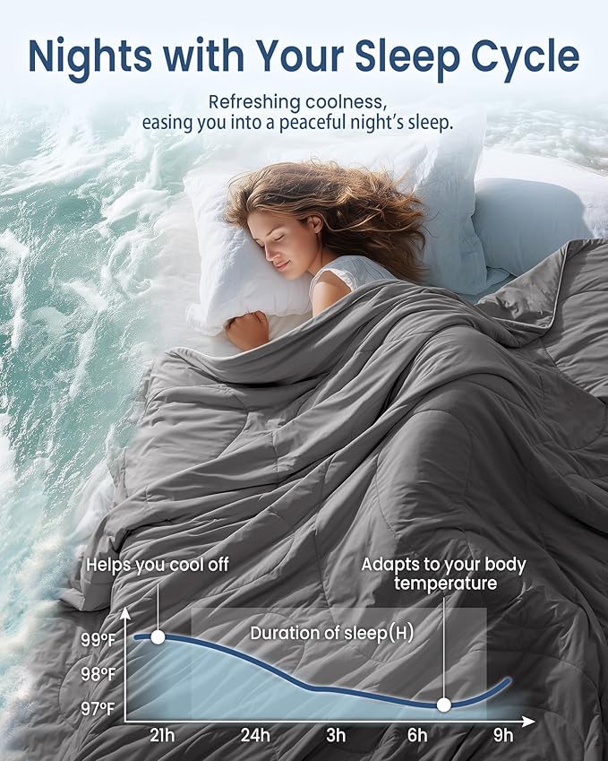 Cooling Comforter Queen Size, Breathable Blanket for Hot Sleepers & Night Sweats, Q-Max>0.46 Tech, Summer Lightweight & Skin-Friendly Bedding,90"x90", Grey