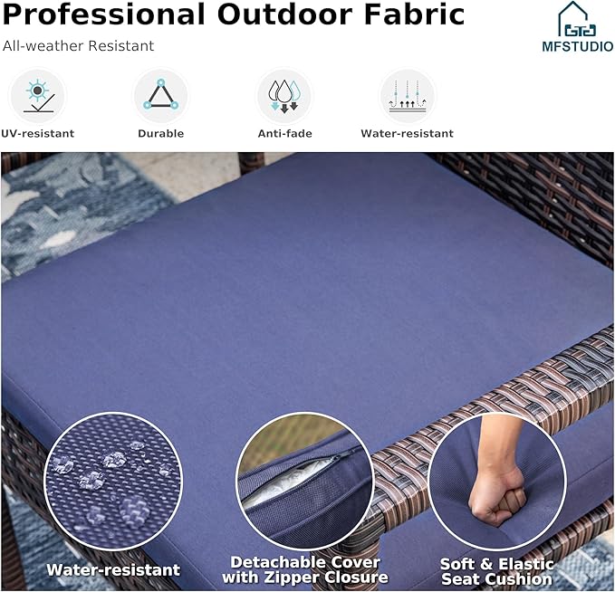 MFSTUDIO Pieces Patio Dining Set, All Weather Patio Furniture Set for with Rectangular Cast Aluminum Table and Wicker Chairs, Outdoor Patio Table and Chairs Dining Set