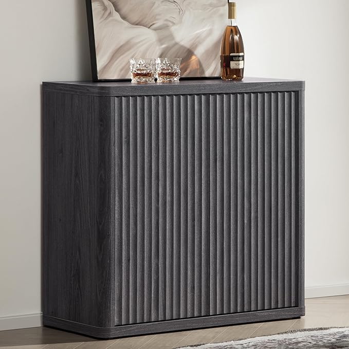 SICOTAS Buffet Cabinet with Storage Sideboard Accent Modern Credenza with Doors & Shelves Fluted 34.6" Tall Media Console Mid Century Coffee Bar Table for Living Room Kitchen Dining Room Hallway