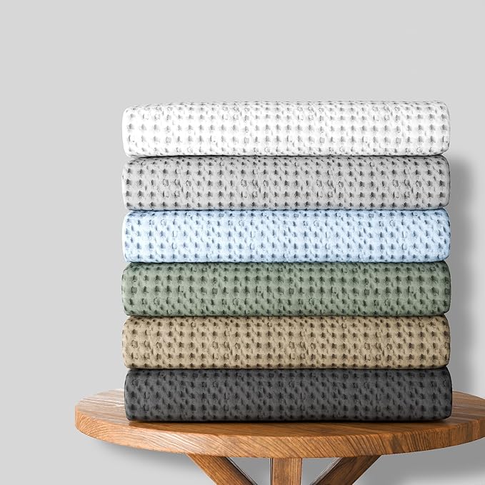 Full/Queen Light Gray 100% Cotton | Lightweight | Breathable | Anti-Odor | Warm & Cozy | Perfect for Layering | Waffle Weave Throw Blanket for Bed & Couch | All-Season Bedding