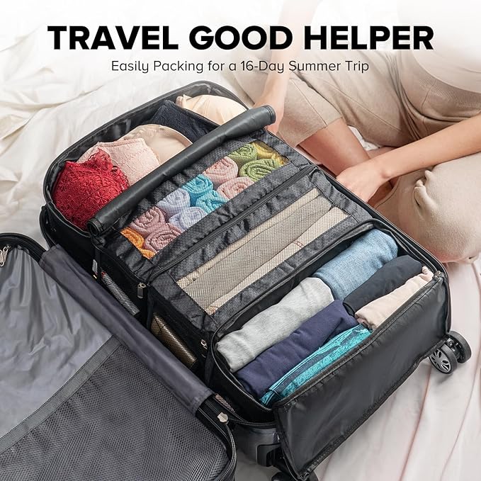 Suitcase Organizer, Travel Luggage Organizer Hanging Shelves Packing Cube Closet/Collapsible Portable Travel Organizer for Carry-on