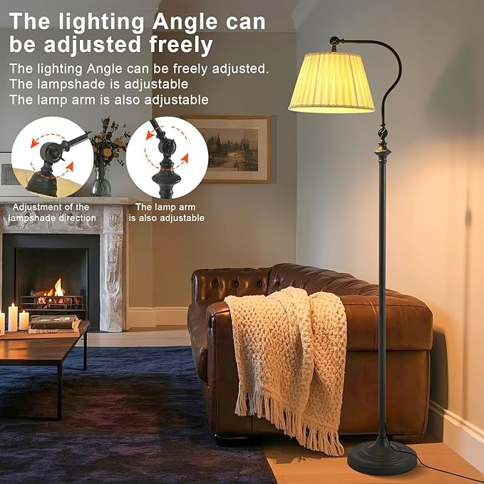 Smart LED Floor Lamp with Fabric Shade, Dimmable Standing Lamp,Remote & App Control, Adjustable Brightness & Color Temperature for Living Room,Bedroom,Office,Farmhouse, Mid Century Modern Boho Decor ﻿