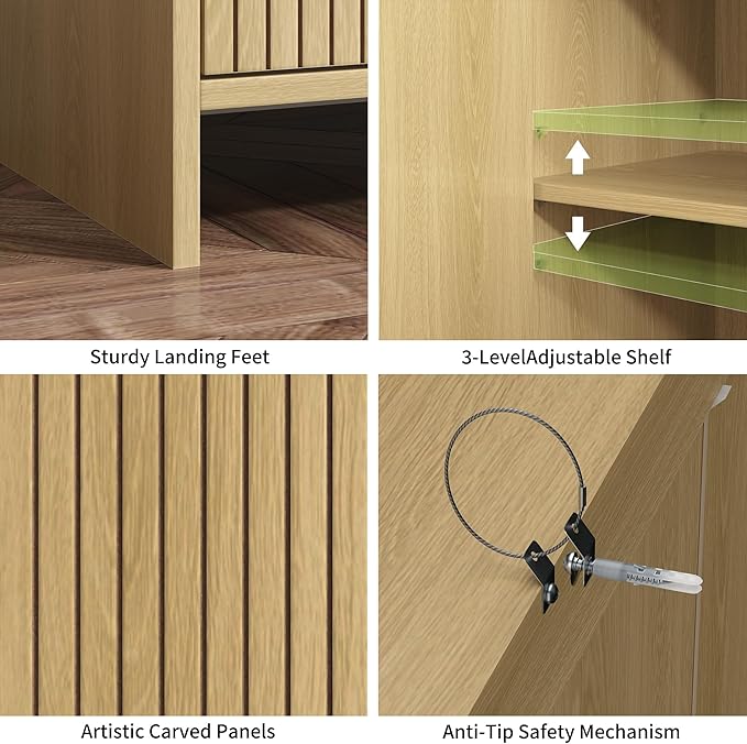 95" TV Stand for TVs up to 100",Modern Fluted TV Console with Storage Cabinet,Entertainment Center with 6 Doors & Adjustable Shelves for Living Room, Oak