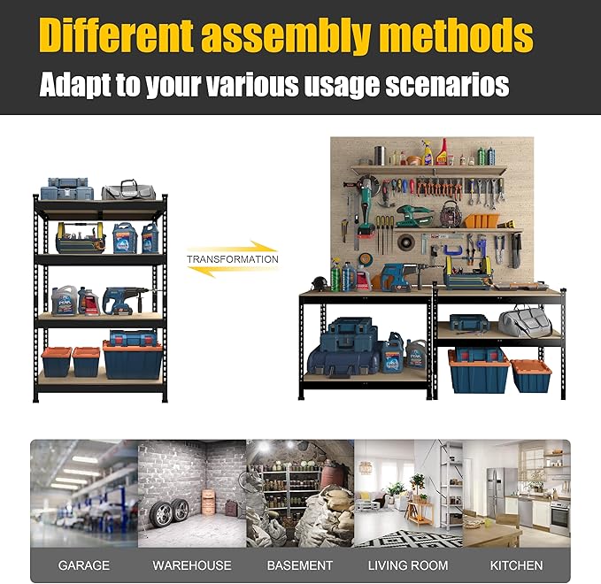 PrimeZone 4 Tier 36" W x 16" D x 55" H Storage Shelves - Adjustable Garage Storage Shelving, Heavy Duty Metal Storage Utility Rack Shelf Unit for Warehouse Pantry Closet Kitchen, Black