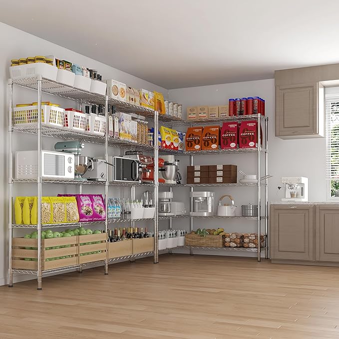 VINGLI 70" W Storage Shelves 1600LBS Heavy Duty Metal Shelving, Upgraded 5 Tier Garage Shelving Unit, Adjustable Wire Shelf for Storage Rack Commercial Pantry Shelf Organizer, 69.8"W × 15.8"D × 71"H