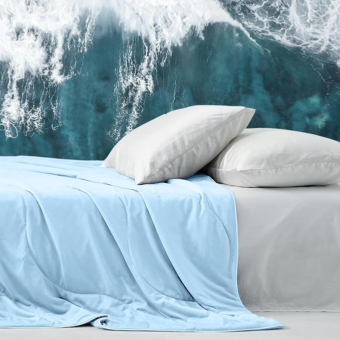DOWNCOOL Cooling Comforter, Blue Cooling Blanket Twin Size, Cooling Duvet for Hot Sleeper, Breathable Summer Quilt, Lightweight Soft Q-Max>0.4 Arc-Chill Cool Comforter,68"X90"