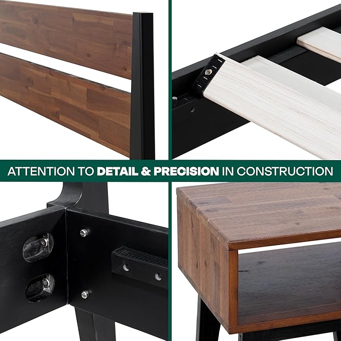 Acacia Callisto King Solid Wood Platform Bed Frame with Headboard – Gift Matching Nightstand Included, Mid-Century Modern, Black Ristretto, No Box Spring Needed, Sturdy, Easy Assembly