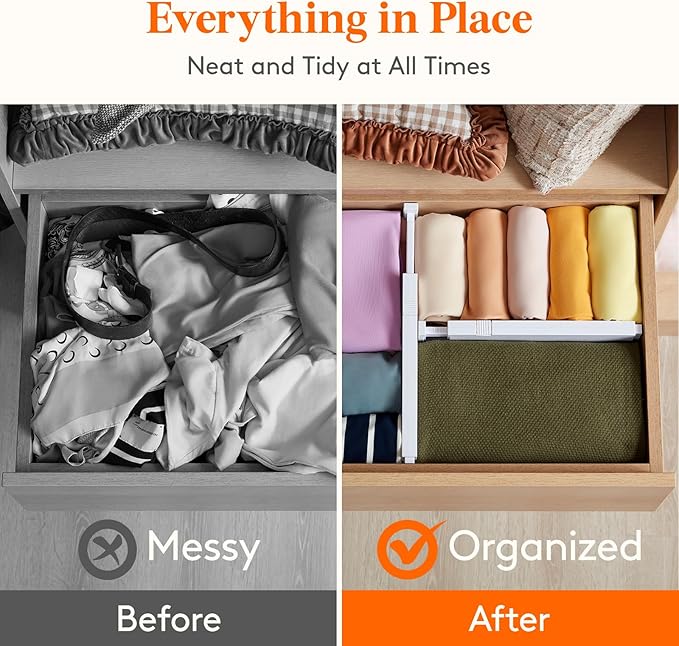 Lifewit 4 Pack Drawer Divider 4" High,11-17" Drawer Dividers for Clothes, Adjustable Clothing Drawer Organizers, Expandable White Dresser Drawer Separators for Bedroom, Bathroom, Vanity, Office