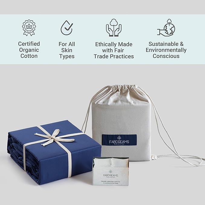 FABDREAMS 100% Organic Cotton California King Sheet Set| 400 Thread Count|Luxury Hotel Collection|GOTS Certified Long Staple Cotton|Elasticised 17" Deep Pockets|Smoother than Egyptian Cotton|Dark Blue