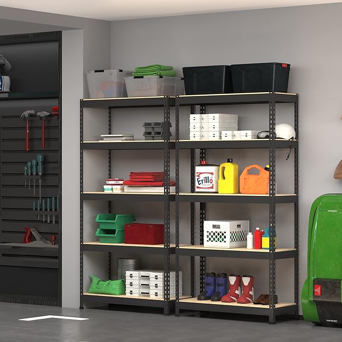 PrimeZone Storage Shelves 2 Packs 5 Tier Adjustable Garage Storage Shelving, Heavy Duty Metal Storage Utility Rack Shelf Unit for Warehouse Pantry Closet Kitchen, 35.5" x 15.75" x 71", Black