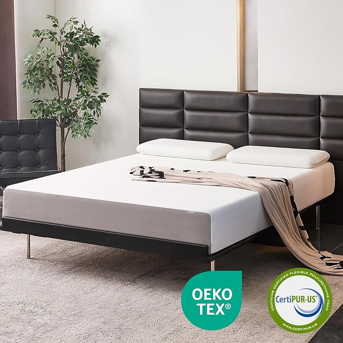 Amazon Basics Memory Foam Mattress, Soft Plush Feel, 10 Inch, King, P22MD-10K, White/Grey